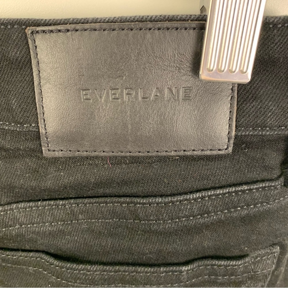 Everlane sz 24 The Button Fly Wide Leg Ankle Black Denim Jeans Higher Rise - Picture 9 of 10